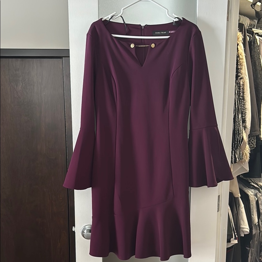 Elegant Plum Dress with Flared Sleeves